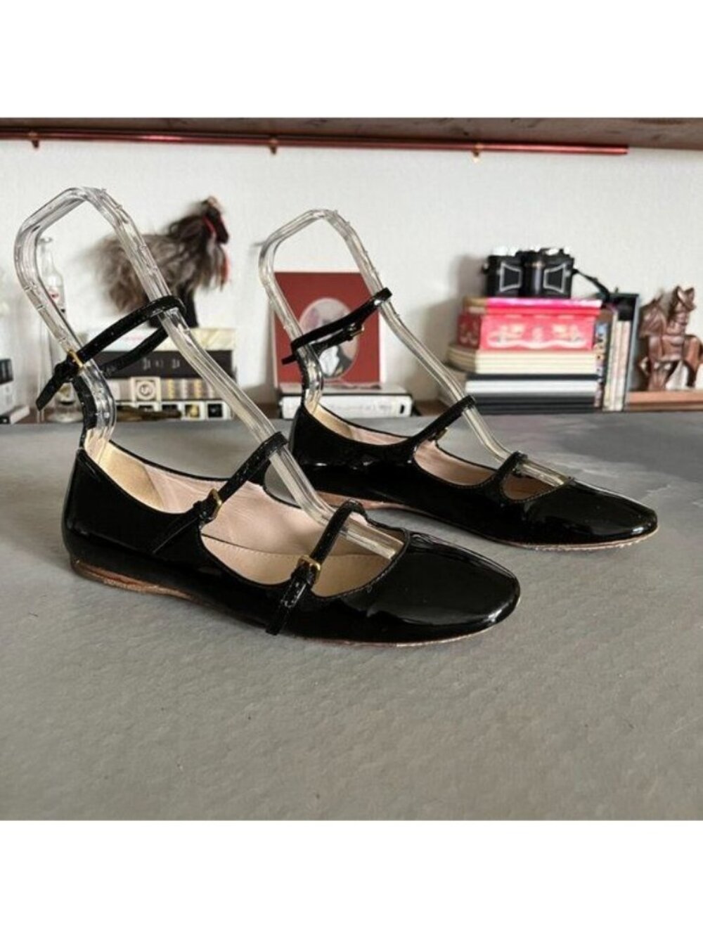 Miu Miu Patent Leather Triple Strap Mary Jane Flats